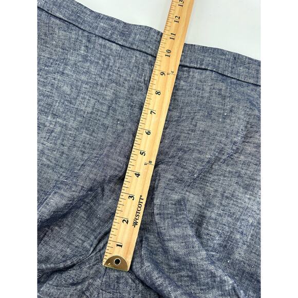 Theory Size 12 Thorina Tierra Wash Blue Linen Viscose Blend Pants Crop Split Hem - Picture 10 of 11
